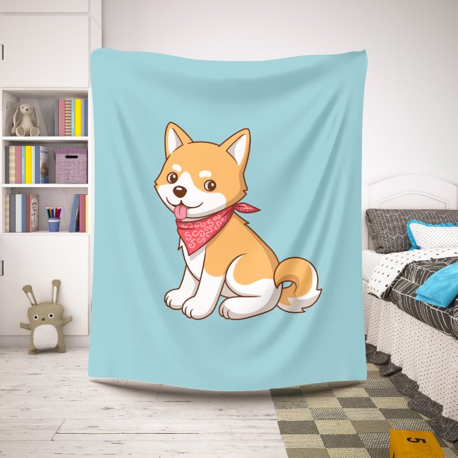 Cute Puppy Dog Shiba Inu on Blue Sherpa Blanket (Creator Uploaded)