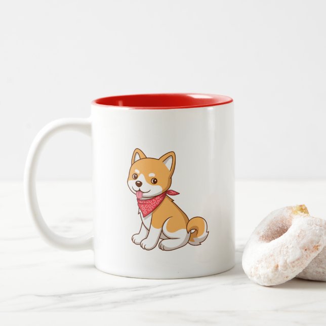 Cute Puppy Dog Shiba Inu Two-Tone Coffee Mug (With Donut)
