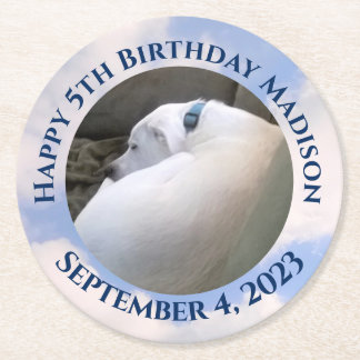 Cute Puppy Dog Sleeping Blue Sky 5th Birthday Round Paper Coaster