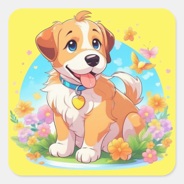 Cute Puppy Dog Square Sticker (Front)