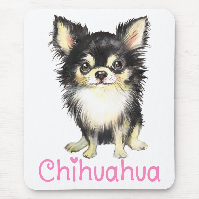 Cute Puppy Dog Watercolor Long Haired Chihuahua   Mouse Pad (Front)