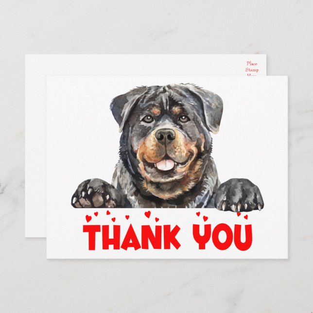 Cute Puppy Dog Watercolor Rottweiler Thank You  Postcard (Front/Back)