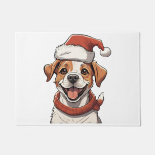 Cute Puppy Dog wearing Christmas Hat Classic T-Shi Doormat