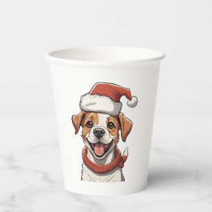 Cute Puppy Dog wearing Christmas Hat Classic T-Shi Paper Cups