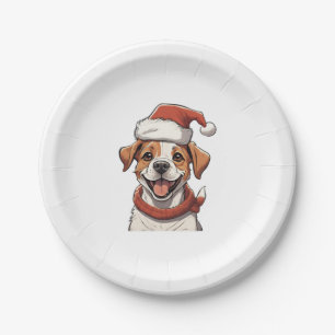 Cute Puppy Dog wearing Christmas Hat Classic T-Shi Paper Plate