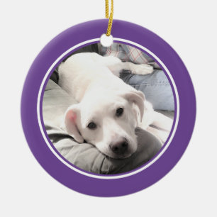 Cute Puppy Dog with Dad Round Purple Ceramic Tree Decoration