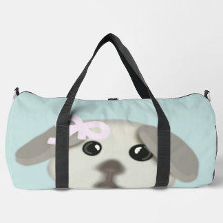 Cute Puppy Dog with Pink Ribbon Large Duffel Bag
