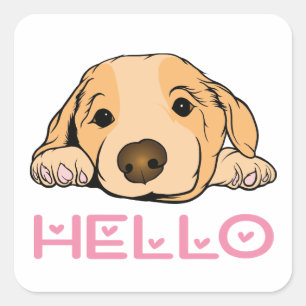 Cute Puppy Doggy Lover Hello Cartoon Dog Square Sticker
