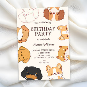 Cute puppy dogs birthday invitation