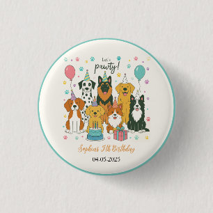 Cute Puppy Dogs Boy 5th Birthday Party 3 Cm Round Badge
