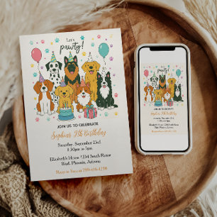 Cute Puppy Dogs Boy 5th Birthday Party Invitation