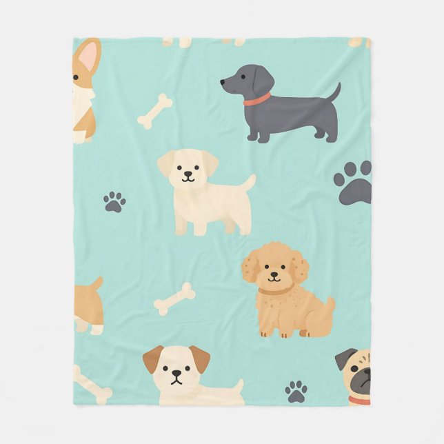 Cute Puppy Dogs Pattern Fleece Blanket (Front)