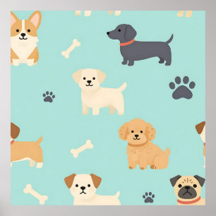 Cute Puppy Dogs Pattern Poster
