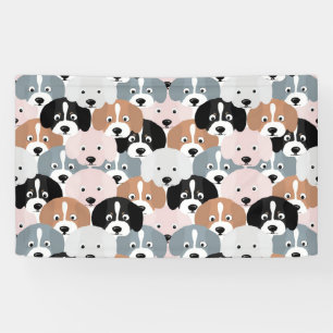 Cute Puppy Dogs Pink Black Illustration Banner