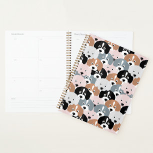Cute Puppy Dogs Pink Black Illustration Planner