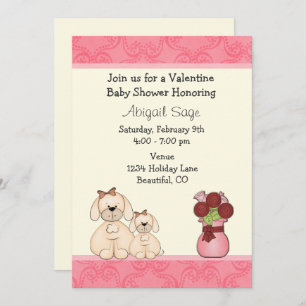 Cute Puppy Dogs Valentine Baby Shower Invite Girls
