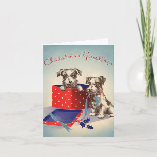 Cute Puppy Dogs, Vintage Christmas Greetings Holiday Card