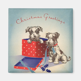 Cute Puppy Dogs, Vintage Christmas Greetings Magnet