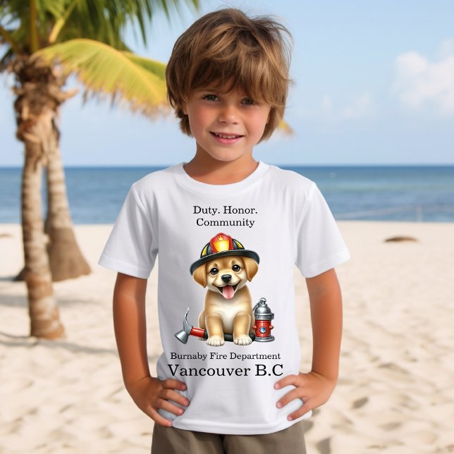 Cute puppy dressed as a firefighter with tools T-Shirt (Creator Uploaded)