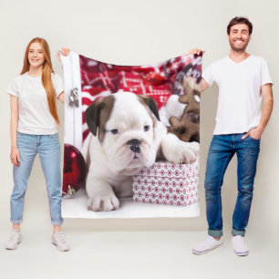 Cute Puppy English Bulldog   Funny Christmas Fleece Blanket