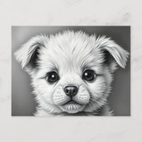 Cute Puppy Face Black and White Illustration