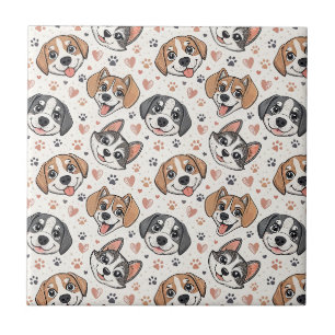 Cute Puppy Face Pattern Kids Design for Dog Lovers Tile
