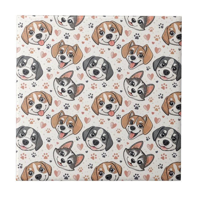 Cute Puppy Face Pattern Kids Design for Dog Lovers Tile (Front)