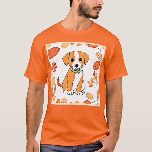 Cute Puppy Fall Artwork T-Shirt (Front)