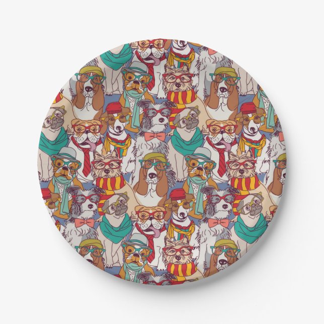Cute Puppy Fashion Pattern Paper Plate (Front)