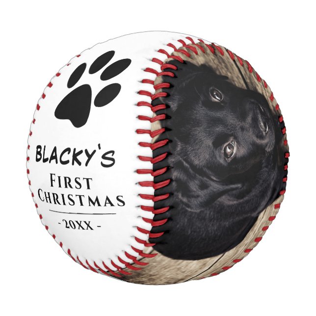 Cute Puppy First Christmas Dog Paw Photo Collage Baseball (Angled)
