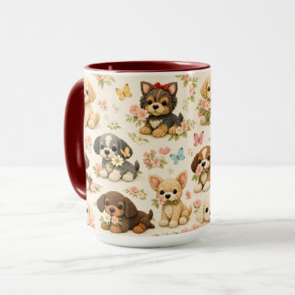 Cute Puppy Floral Butterfly Mug – Whimsical Dog Ar