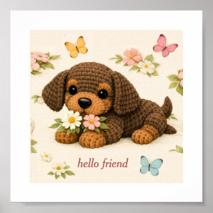 Cute Puppy Floral Butterfly Poster – Crochet Knit 