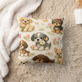 Cute Puppy Floral Butterfly Throw Pillow
