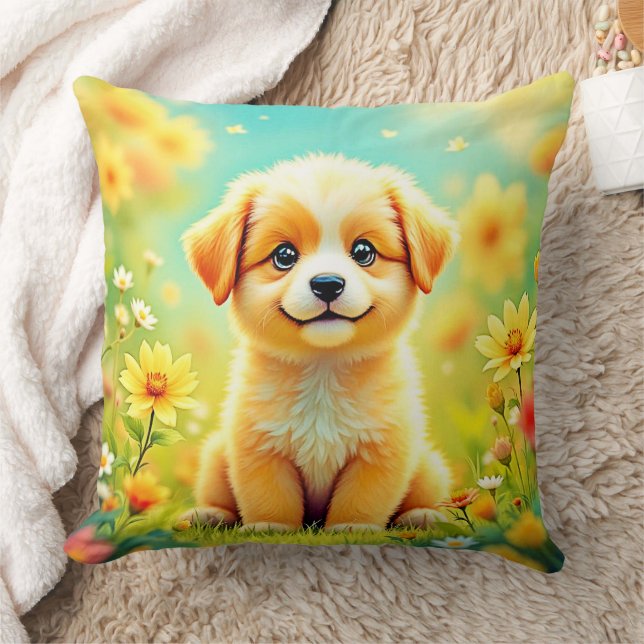 Cute Puppy Flower Art Cushion (Blanket)