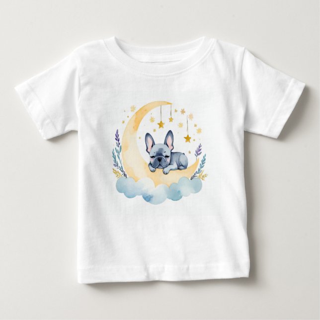 Cute Puppy French Bulldog on the Moon – Baby T-Shirt (Front)