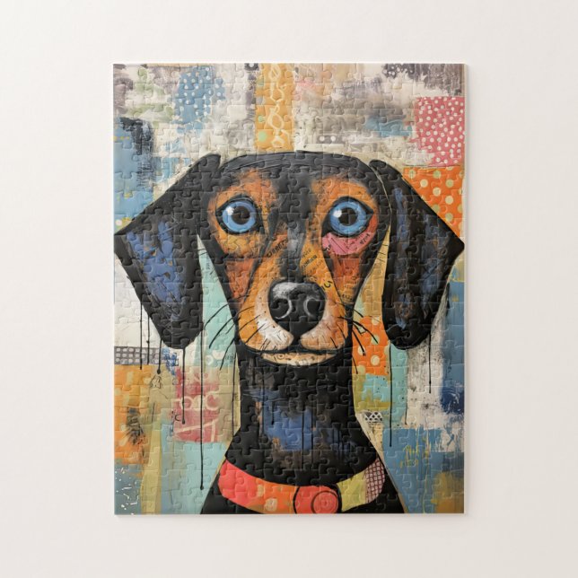 Cute Puppy Funny Dog Mixed Media Animal Pet Jigsaw Puzzle (Vertical)