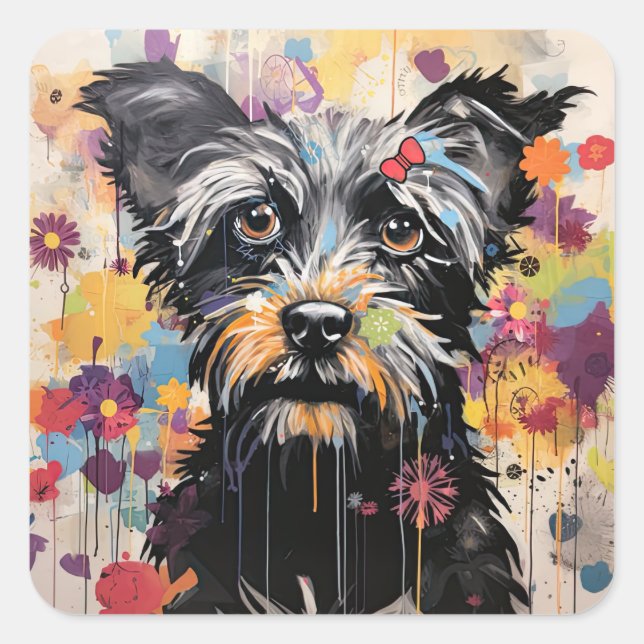 Cute Puppy Funny Dog Mixed Media Animal Pet Square Sticker (Front)