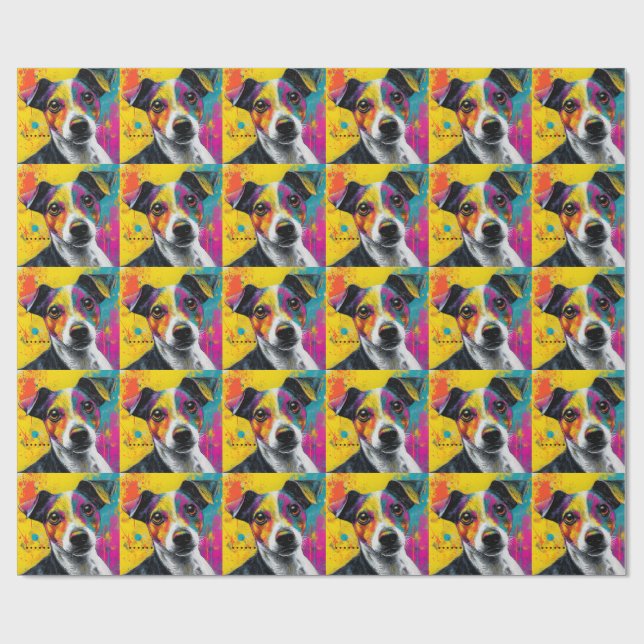 Cute Puppy Funny Dog Mixed Media Animal Pet Wrapping Paper (Flat)