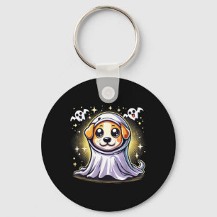 Cute Puppy Ghost Dog With Pumpkins And Bats For Key Ring