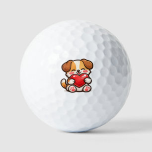 Cute Puppy Heart  – Kawaii Dog Hugging Red Hear Golf Balls