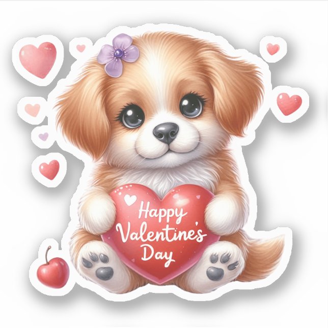 Cute Puppy Hearts Happy Valentine's Day (Front)