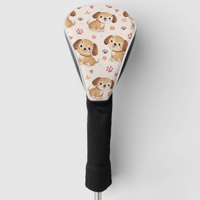 Cute Puppy Hearts Watercolor Pattern (1) Golf Head Cover (Front)