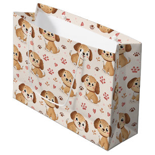 Cute Puppy Hearts Watercolor Pattern (1) Large Gift Bag