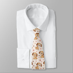 Cute Puppy Hearts Watercolor Pattern (1) Tie
