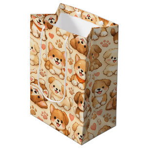 Cute Puppy Hearts Watercolor Pattern (2) Medium Gift Bag