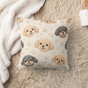 Cute Puppy Hearts Watercolor Pattern (3) Cushion
