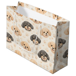 Cute Puppy Hearts Watercolor Pattern (3) Large Gift Bag