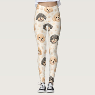 Cute Puppy Hearts Watercolor Pattern (3) Leggings