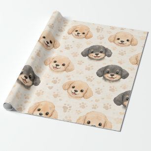 Cute Puppy Hearts Watercolor Pattern (3) Wrapping Paper