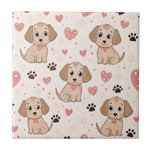 Cute Puppy Hearts Watercolor Pattern (4) Tile